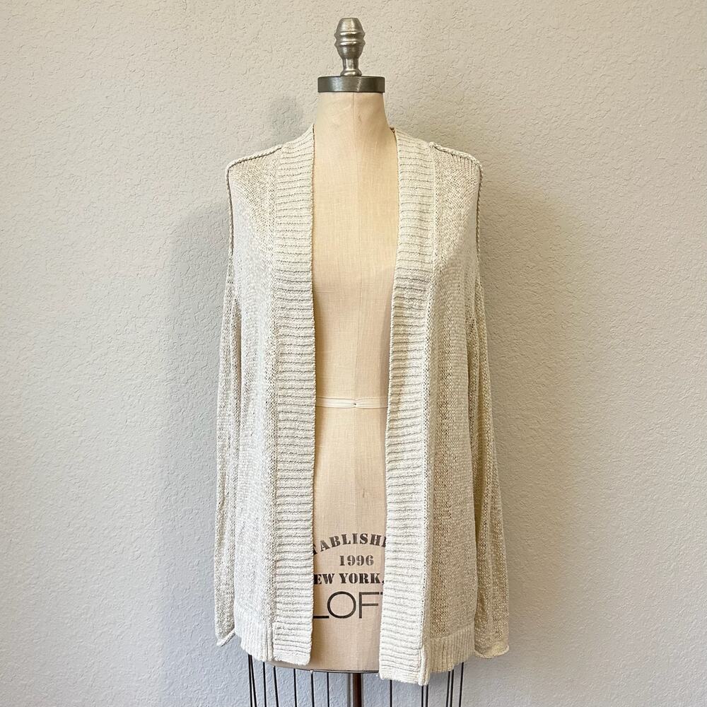 HAVEN WELL WITHIN Cardigan Ivory Shaker Stitch Open Front Sweater